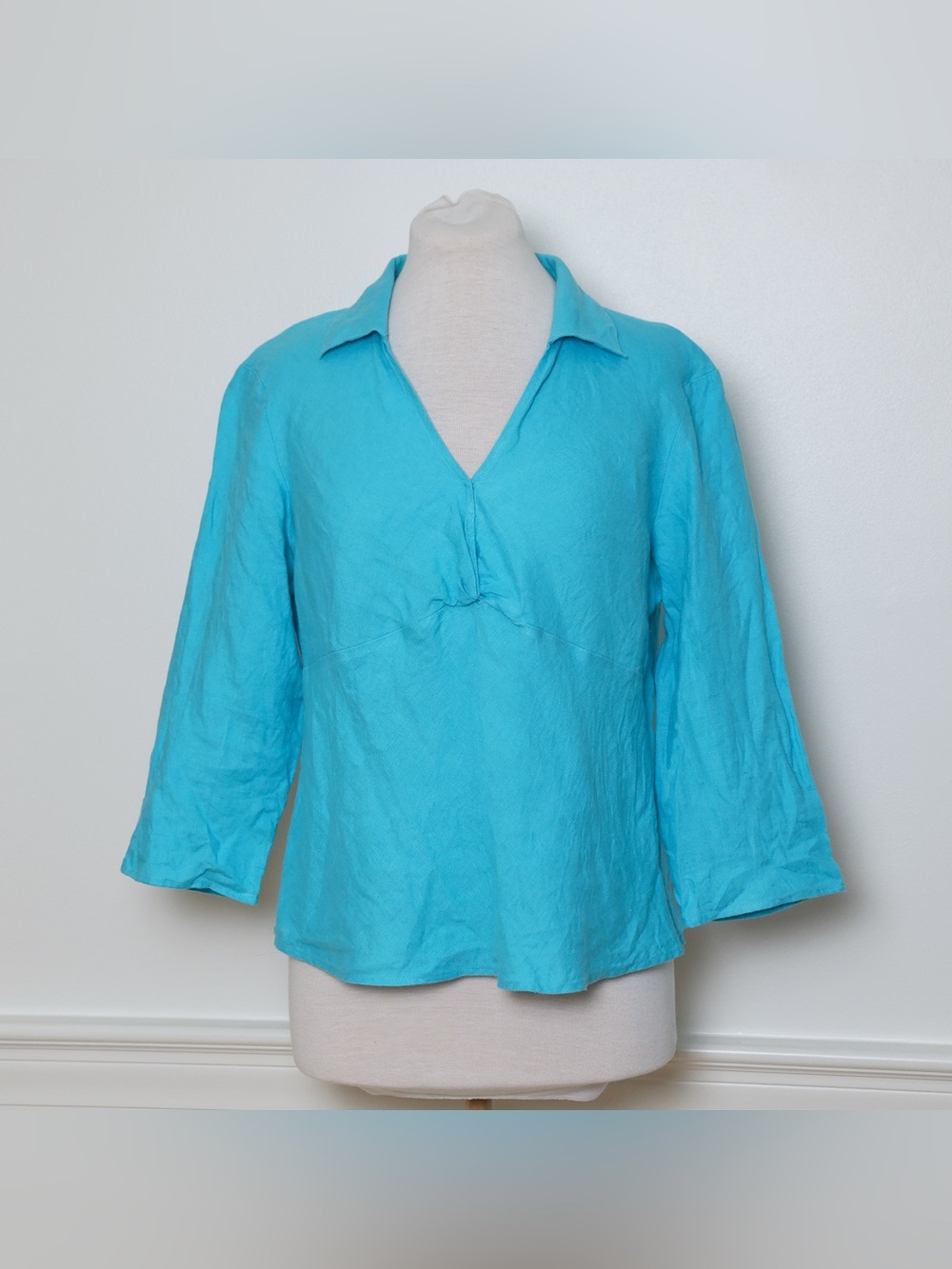 Talbots Irish Linen Bright Blue 3/4 Sleeve Top Size Vintage Petite 16 (Medium)